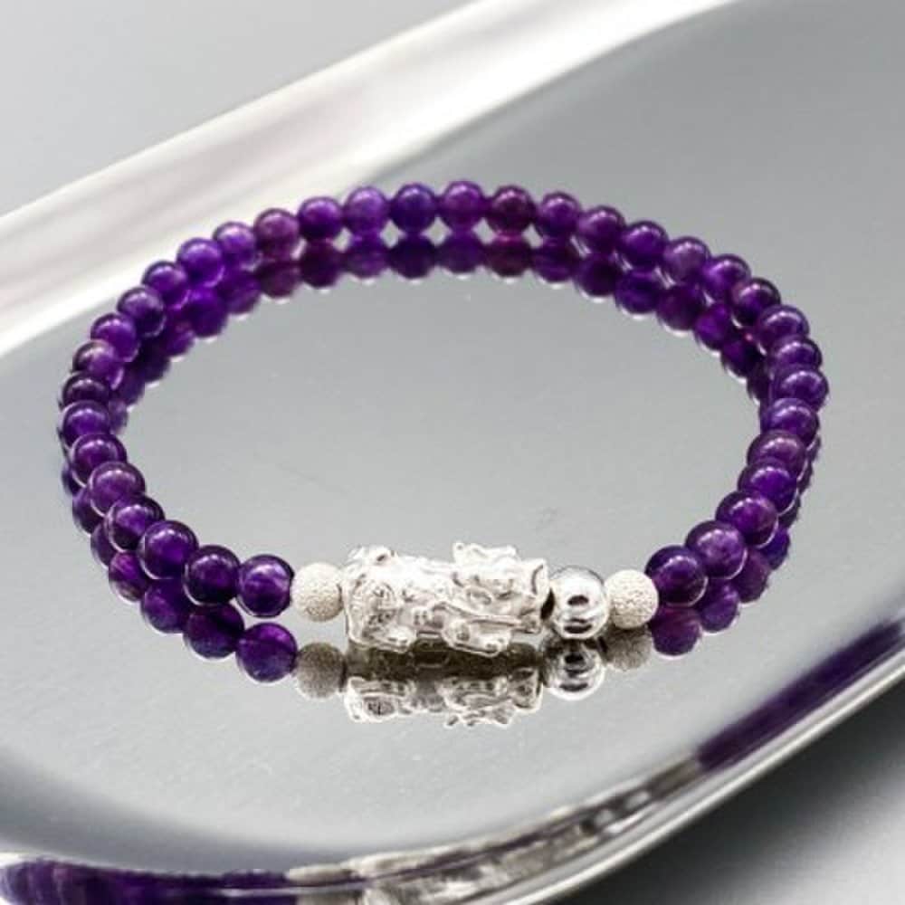 Silver Amethyst Gemstone Bracelet with a Silver Ball from the Witch's Workshop