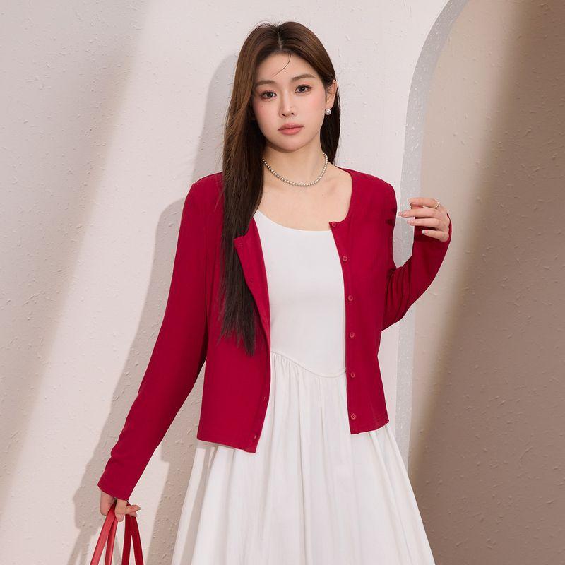 

Blue Language Plus Size Women s French Style Lyocell Strap Dress with Red Cardigan, Slimming Spring Dress Set Red Cardigan - Pre-Order L