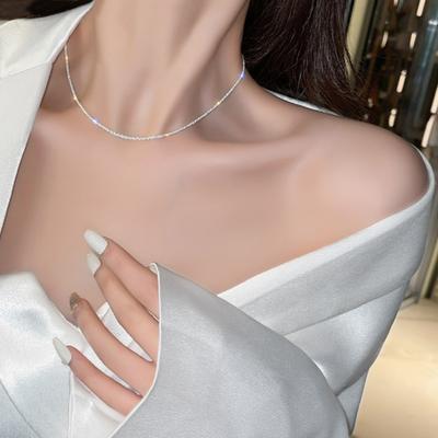 Stříbrný řetízek Stříbrný pozlacený Dámský Choker na klíční kost Tenký náhrdelník Šperky pro