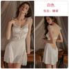 Silky fine flash satin deep V plus chest pad pure desire backless suspender nightdress robe loungewear set