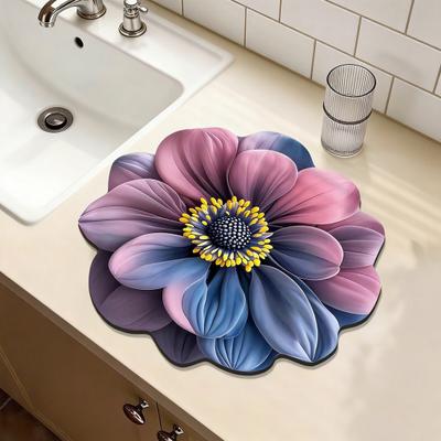 Dish Drying Mat Realistic Flower Designs Diatomaceous Earth Quick Drying Mat Absorbent Heat Insulating Mat for Kitchen Counter Dining Table
