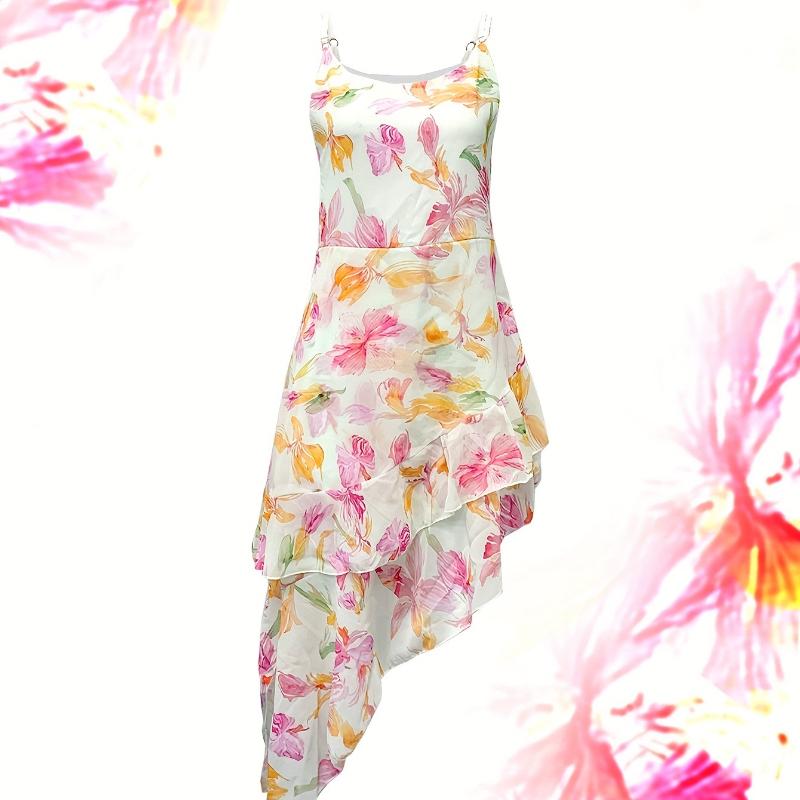 European and American Small Fresh Floral Hanging Neck Slim Irregular Skirt