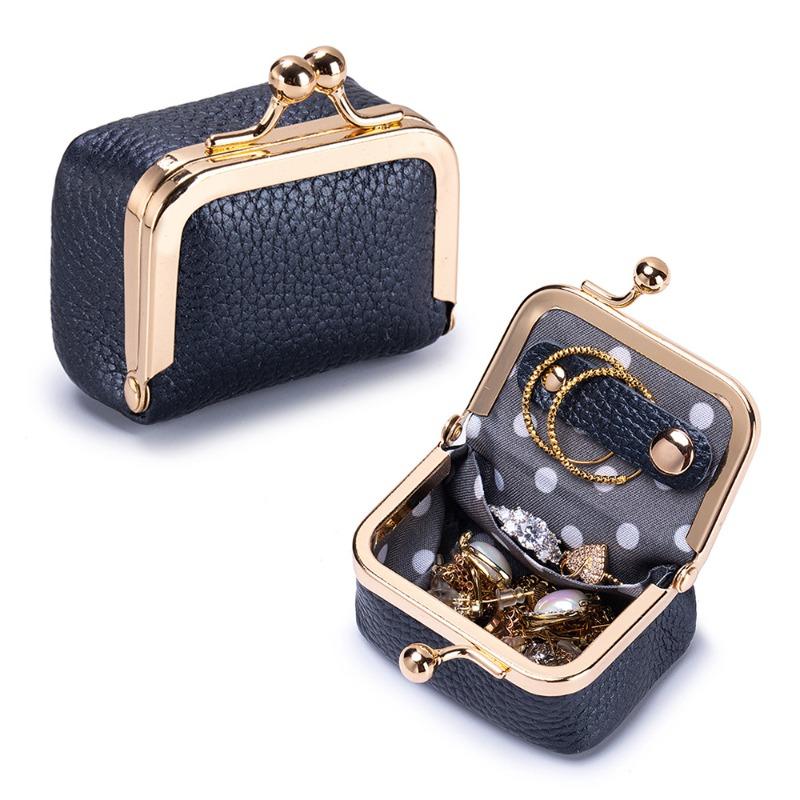 

Leather Japanese Diamond Ring Jewelry Bag Fashion Mini Ring Necklace Earrings Jewelry Box Pearlescent Cowhide Change Bag Women