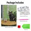 5D Pearl Painting Kit Framed with Black Cat Smoking Design Sparkling Bead Art Canvas DIY Relaxing Craft for Wall Decor Gift Home Artwork