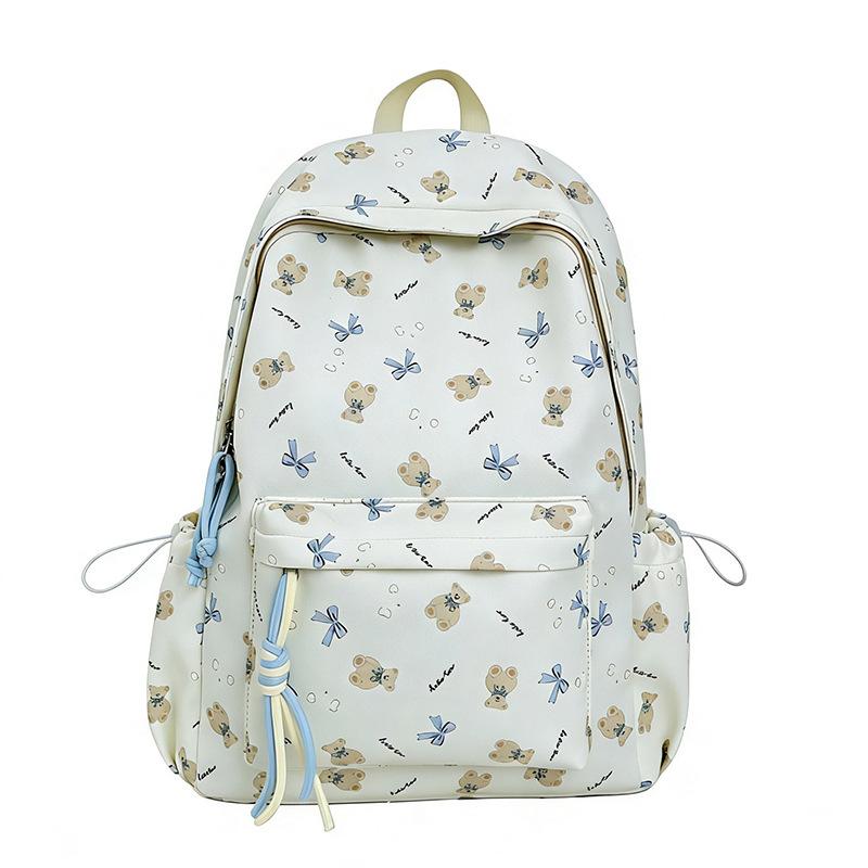 Школьный рюкзак для студентов с принтом медведя и банта, женский рюкзак большой вместимости белый