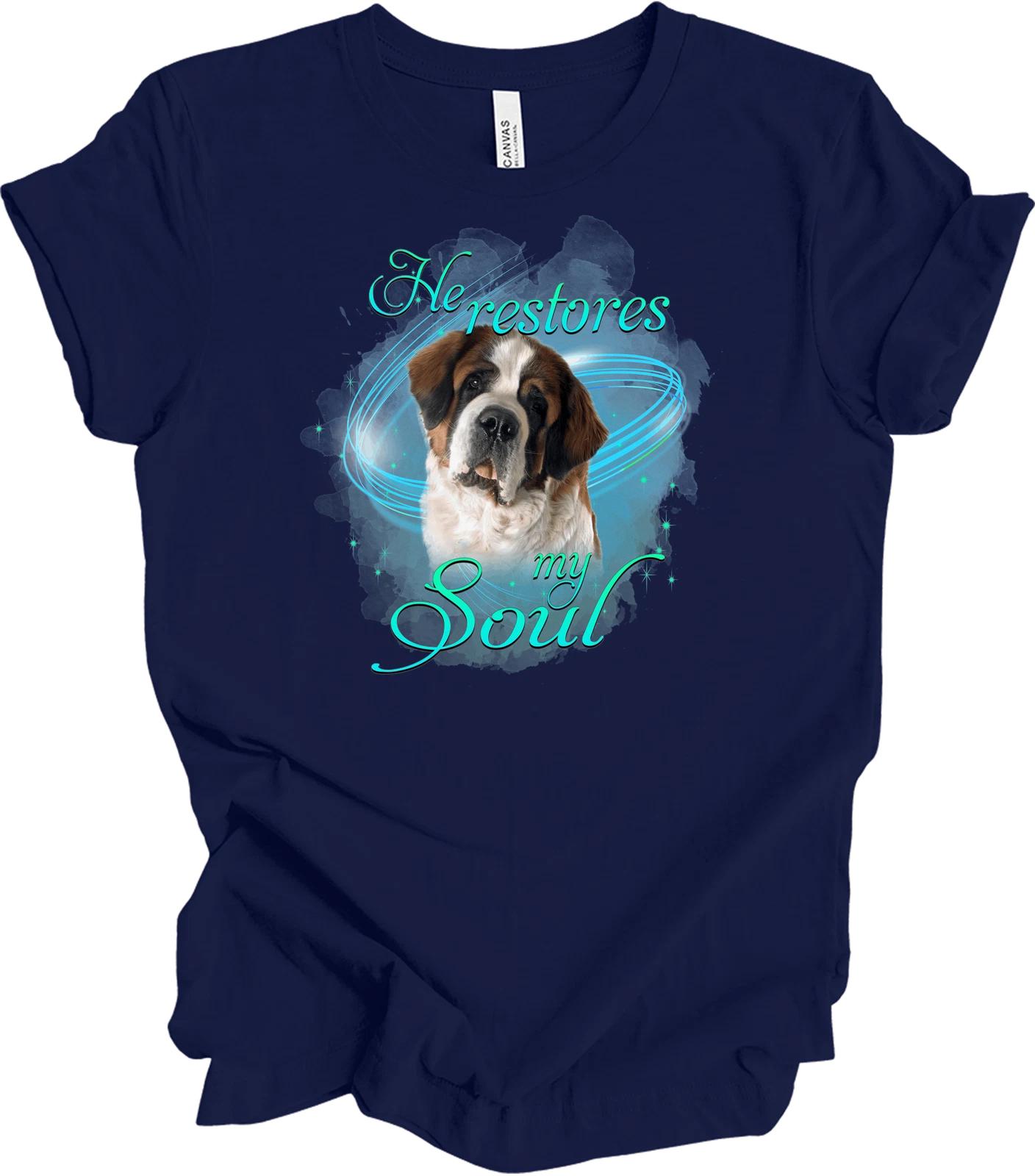 

Saint Bernard He Restores My Soul Dog Lover T shirt L