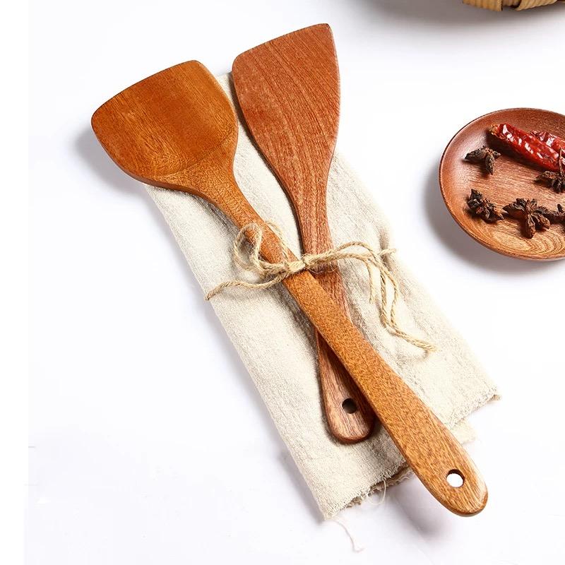 Wooden Spatula Wooden Spoon Frying Spatula Solid Wood High Temperature Resistant Soup Spoon No Paint No Wax Natural Material
