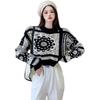 Ins Retro Jacquard Sweater Women's Autumn and Winter Lazy Loose Foreign Style Pullover Knitted Sweater Short