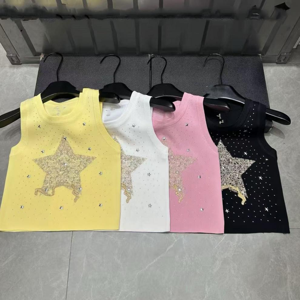 D Family 2026 Star Embroidered Knit Vest - Casual Spring Short Top