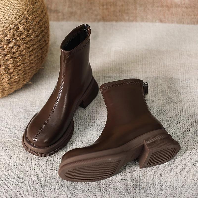 Real Soft Leather Martin Boots Women's Spring and Autumn 2025 New British Fashion Ins Single Boots Thick-soled Thin Boots Short Boots