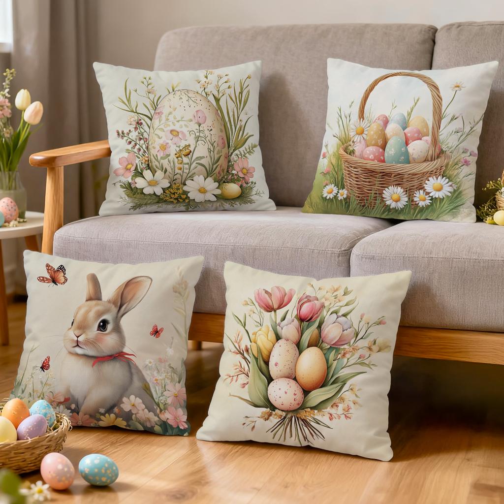 Easter Bunny And Eggs Pillowcase Printed Polyester 40/45/50cm Throw Pillowcover Decorative Sofa Cushion Pillowslip Home Decor