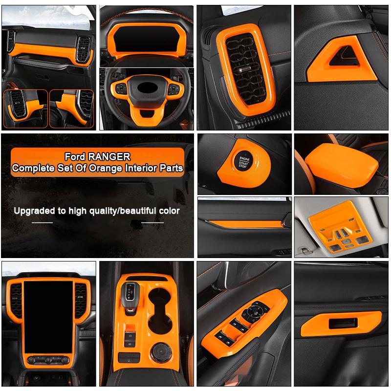Orange Car Central Gear Shift Panel Rear Air Outlet Frame Door Trim Strip For Ford Ranger Raptor Wildtrak T9   2024 2025