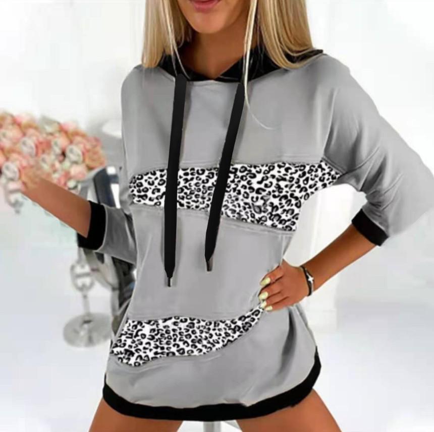 2021 Autumn Leopard Print Patchwork Hooded Sweatshirt - European and American Women's Fashion