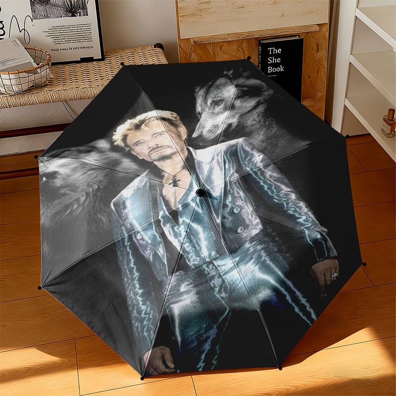 1pc French rock legend Johnny Hallyday Umbrella Portable Folding Umbrella Iron Frame Hole Bone Structure Outdoor Home Umbrella