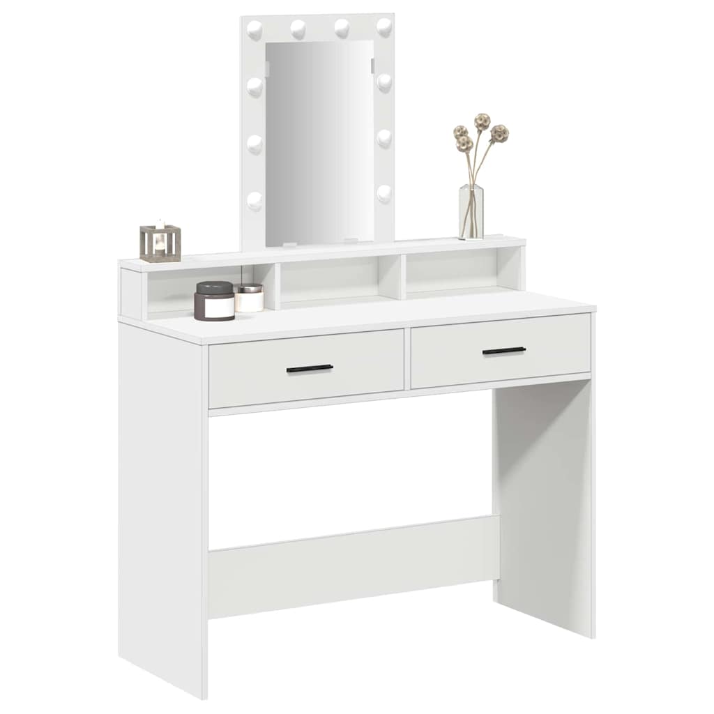 White Makeup Table with Storage 100 X 41 X 140 Cm Engineered Wood