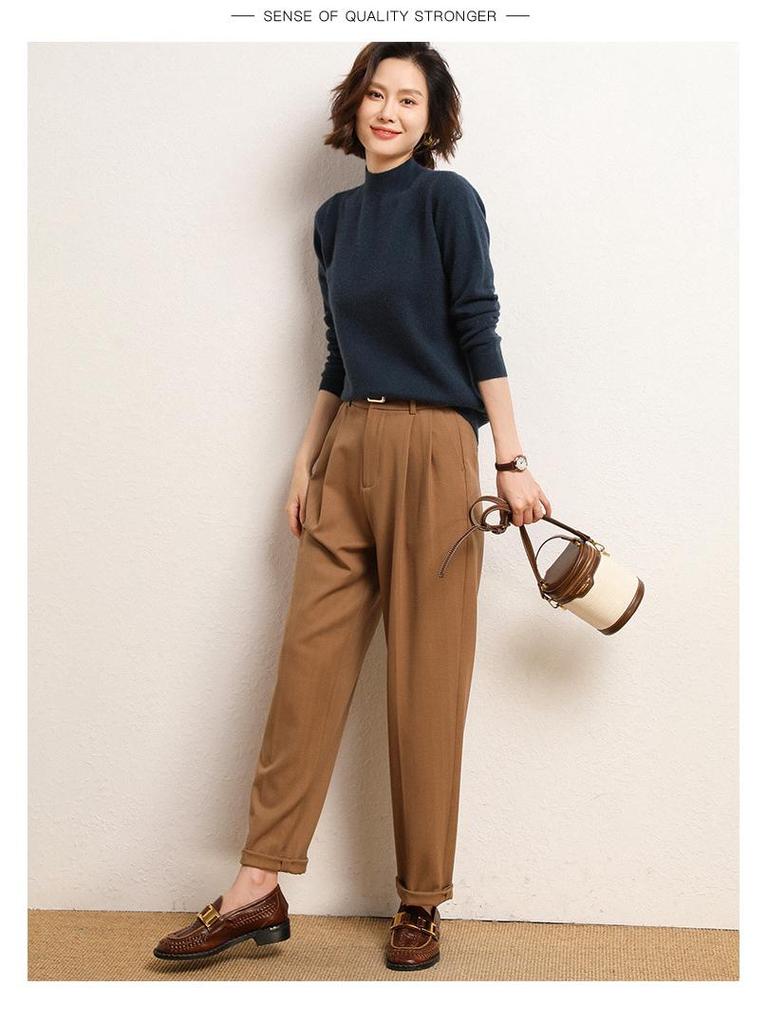 Women's Loose Knit Half Turtleneck Sweater - Long-Sleeve, Large Size Pullover for Autumn & Winter.