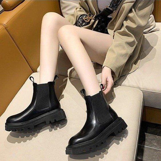 Martin boots women's British style new autumn and winter velvet thick-soled cigarette boots thin black Chelsea short boots