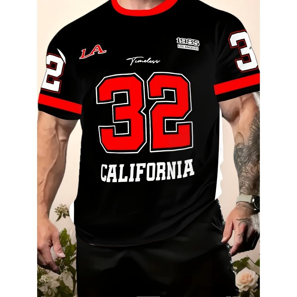 Men s Fashion Los Angeles California No. 32 Print Short Sleeve 3D Print Short Sleeve Sporty Casual Short Sleeve Stretch Fabric S