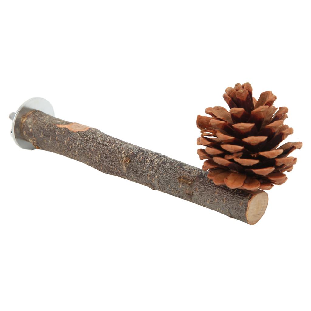 Natural Perch Bird Stand Pole Chewable Applewood Bird Perch Cage Accessories with Pine Cone for Parakeets