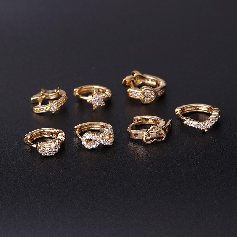 

Korean Style Mini Zircon Star & Moon Asymmetrical Ear Cuff Earrings