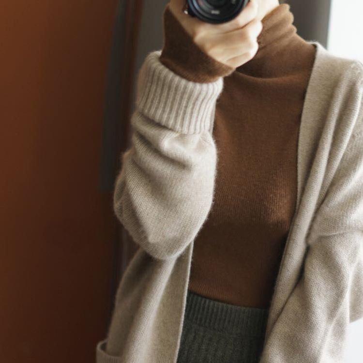 Spring Women's See-Through Wool Turtleneck Sweater - Lightweight, Close-Fitting Base Layer