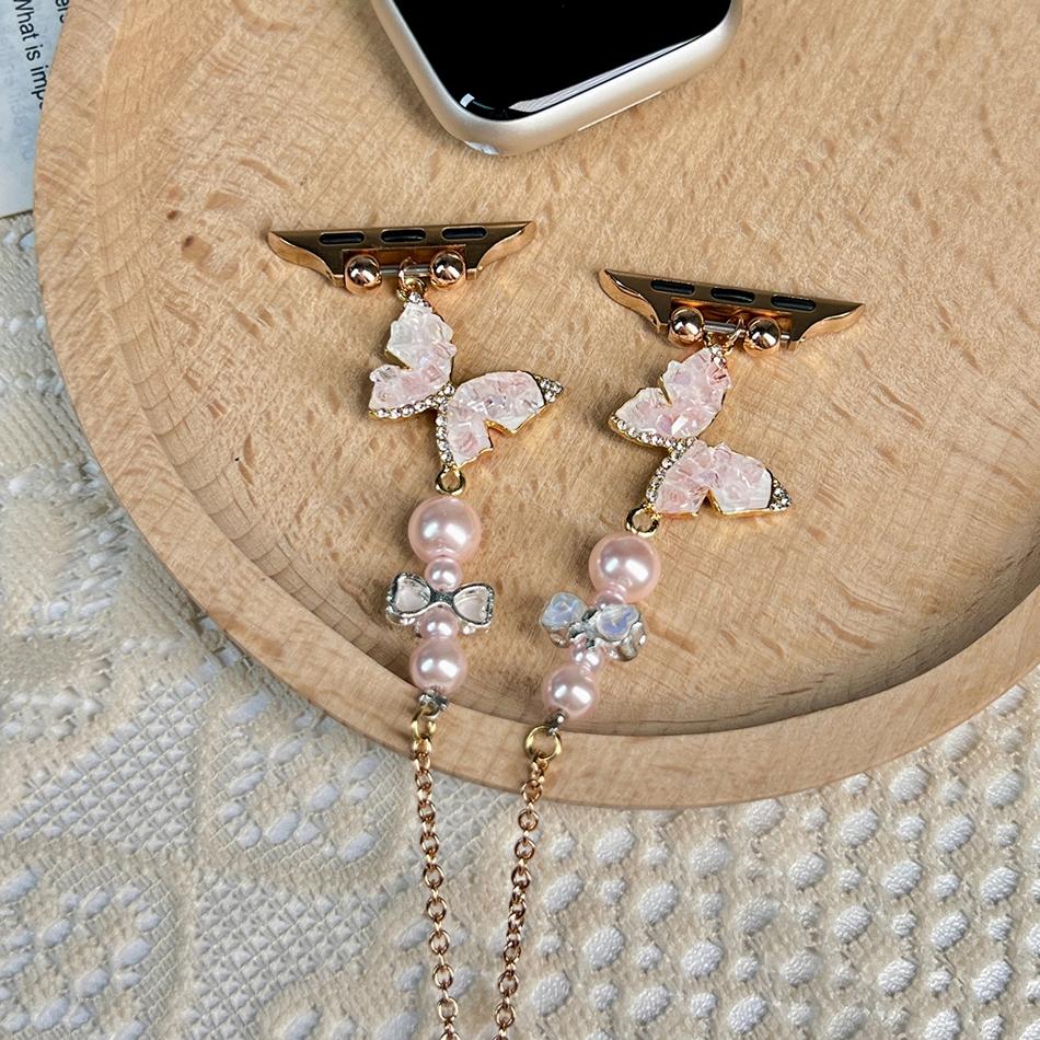 

Strap For Apple Watch Band S11 S10/9/8/7/6/SE/5/Ultra 3 IWatch 49/46/45/44/42/41/40/38mm Luxury Crystal Butterfly Pearl Bracelet 38 40 41(S11 10)42MM