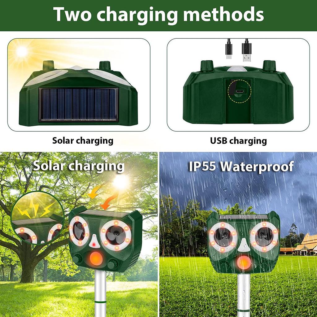 Ultrasonic Solar Animal Repellent: Bird, Cat & Rat Deterrent