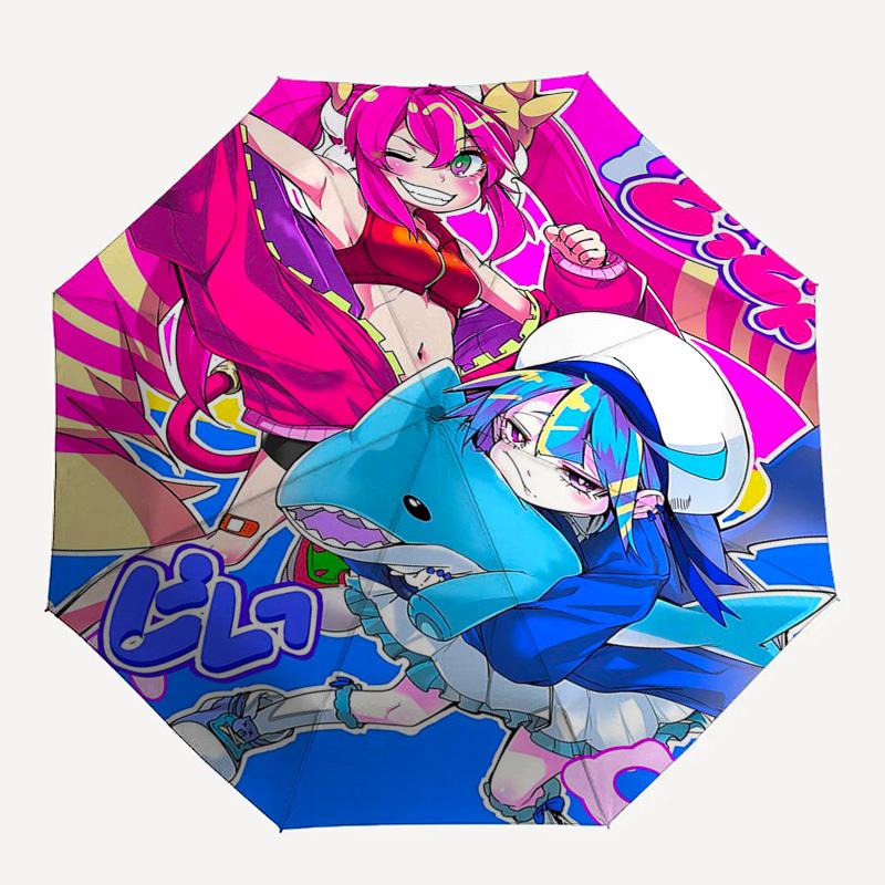 1 Stück Outdoor-Schirm mit Anime-Print - Automatisches Öffnen/Schließen, Tragbares 3-fach faltbares Design, 8-Speichen-Eisenrahmen - Perfektes Geschenk für Fans, Reisende, E