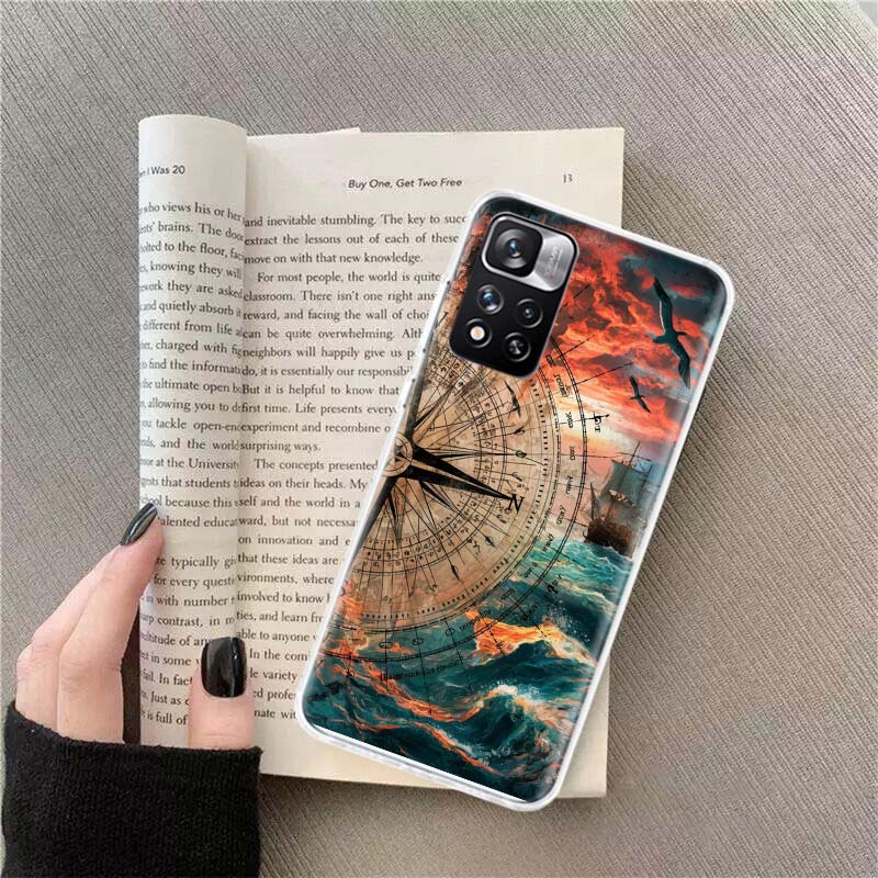 

Compass Map Voyage Phone Case For Redmi Note 13 12 Pro Plus 14 15 Pro 5G 11 11T 11E 11S 10 Pro 10S 9 9S Cover Cell Clear TPU Cap Redmi Note 12 Pro 5G