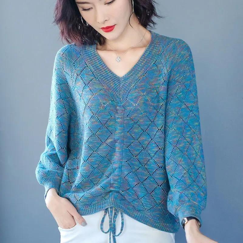 

Women s Spring V-neck Loose Comfortable Top Korean Style Temperament Elegant Thin Sweater XXS