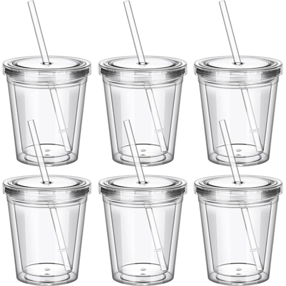 

Clear Tumblers with Lid and Straw for Kids 12 oz Insulated Acrylic Double Wall Tumbler Toddlers Reusable Plastic Clear Cup Kids