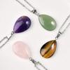 1pc Fashion Natural Stone Amethyst Rose Quartz Water Drop Pendant Necklace Bohemian Women's Elegant Festival Party Jewelry