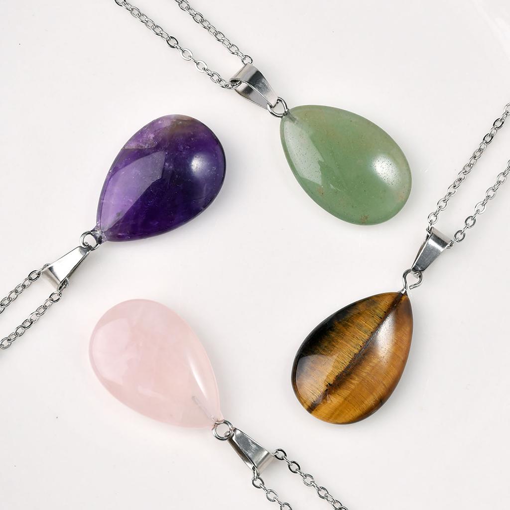 1pc Fashion Natural Stone Amethyst Rose Quartz Water Drop Pendant Necklace Bohemian Women's Elegant Festival Party Jewelry