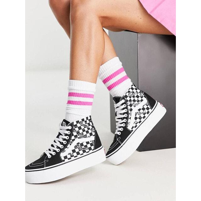 

Черно-белые зауженные кроссовки в шахматную клетку Vans SK8-Hi