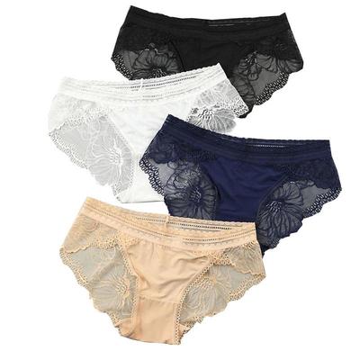 4Pcs/set Sexy Lace Panties Low-Rise Briefs Silk Ladies Cotton Sexy Transparent Lingerie