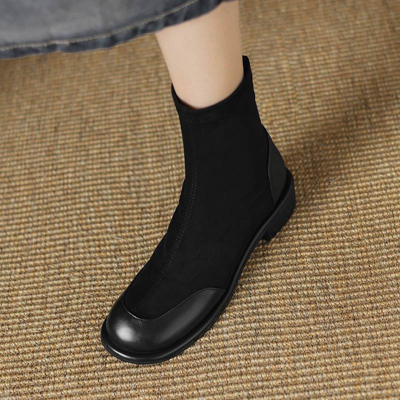 Krazing Pot Flock Autumn Winter Shoes Low Heels Size 43 Stretch Boots Back Preppy Style Street Wear Elastic Ankle Boots