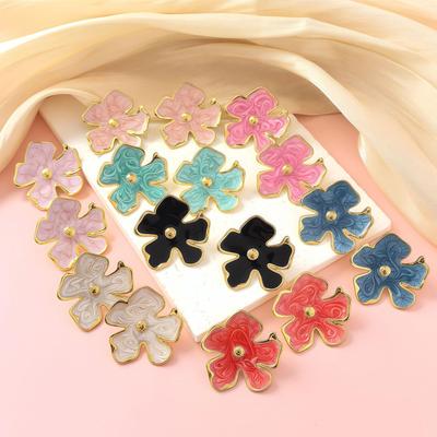 Luxury Titanium Steel Flower Stud Earrings with Enamel and Irregular Petals