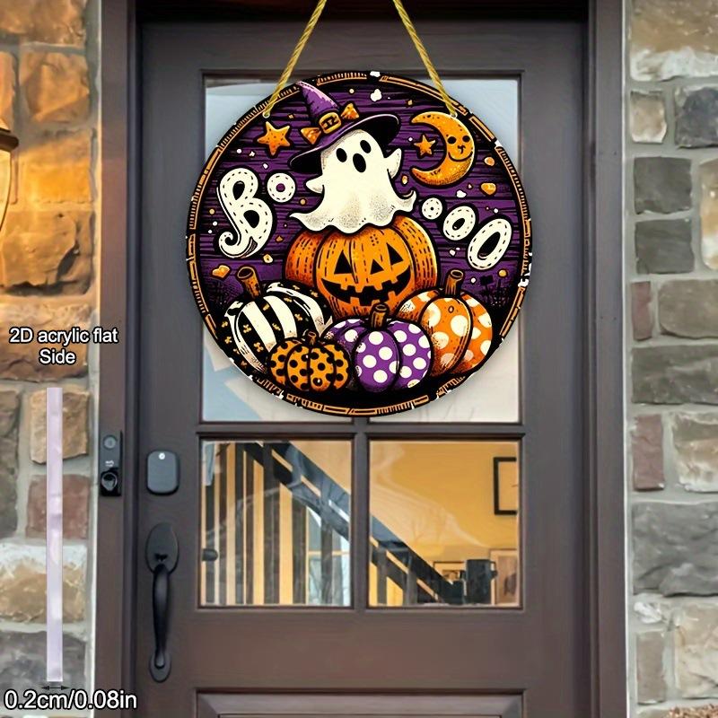 1pcs Halloween Retro Pumpkin Head, Colored Glass Style Sunshine Catcher, Acrylic Sign, Four Seasons Decoration