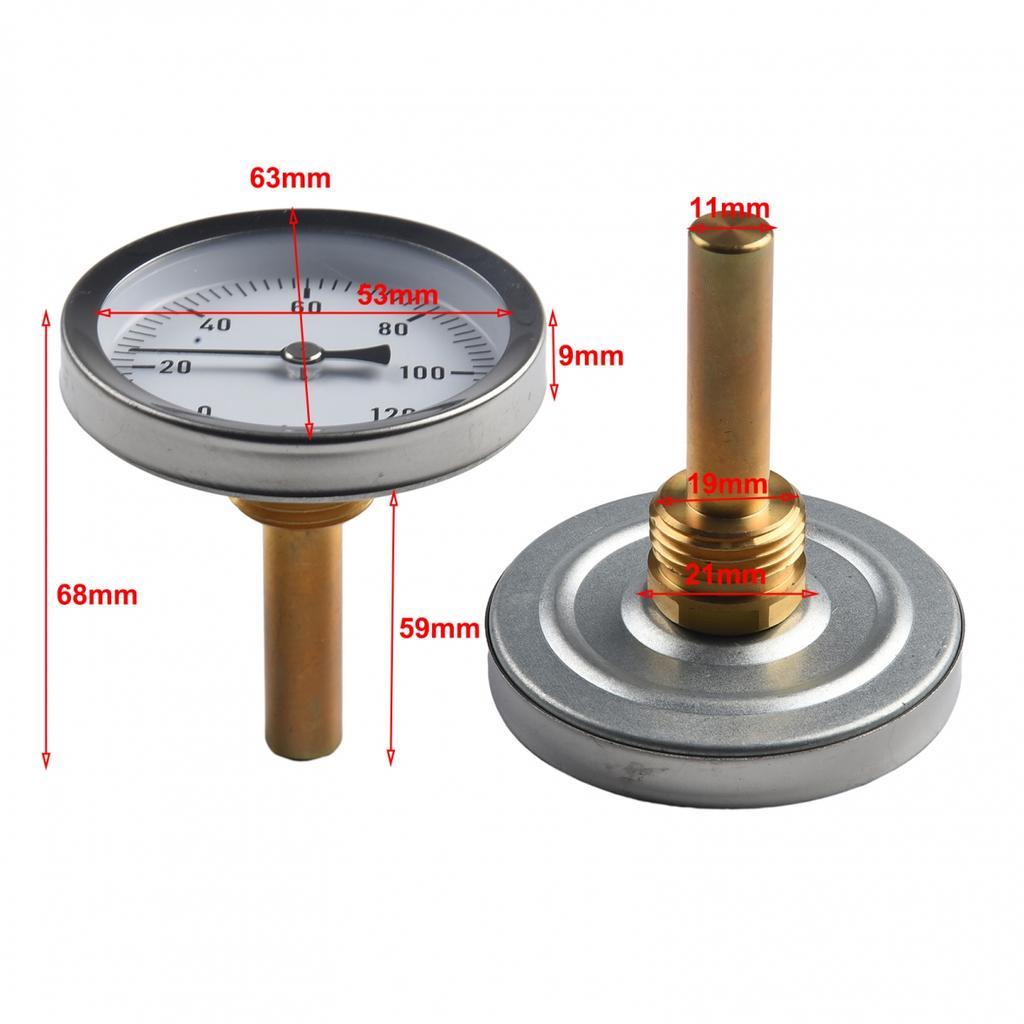 Aluminum Case Hot Water Pipe Temperature Gauge 0 120°C Removable Brass Pocket