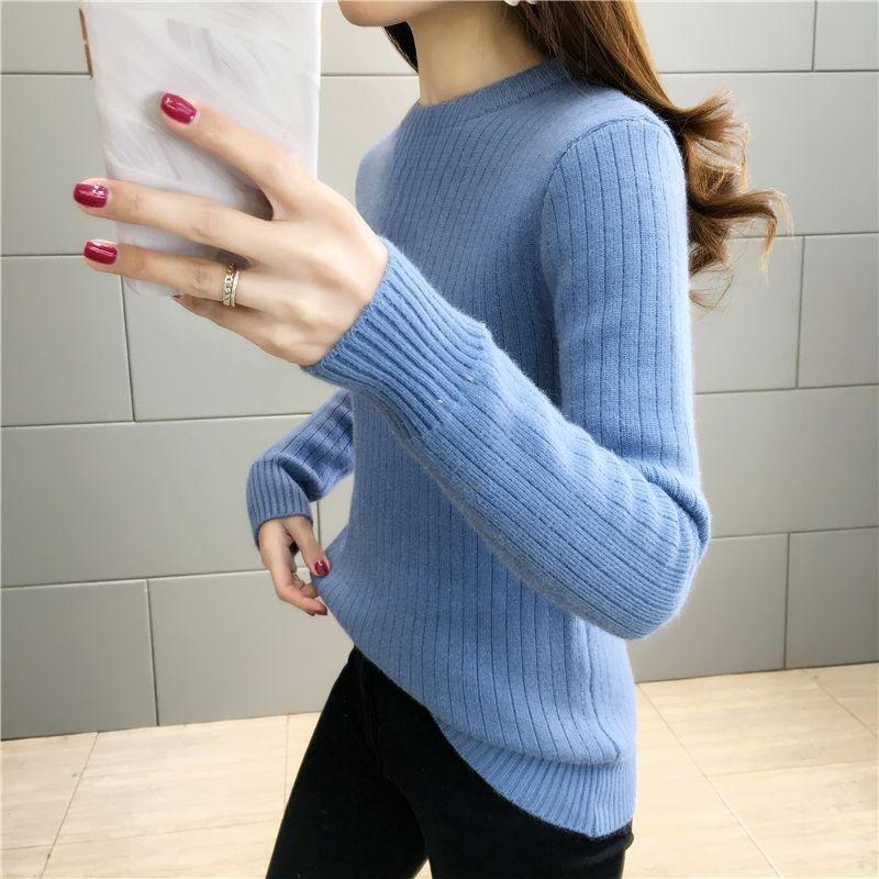 Women Elegant Thicken Velvet Lined Sweater Winter Warm Sueter Fleece Knitted Pullover Slim Round Neck Knitwear