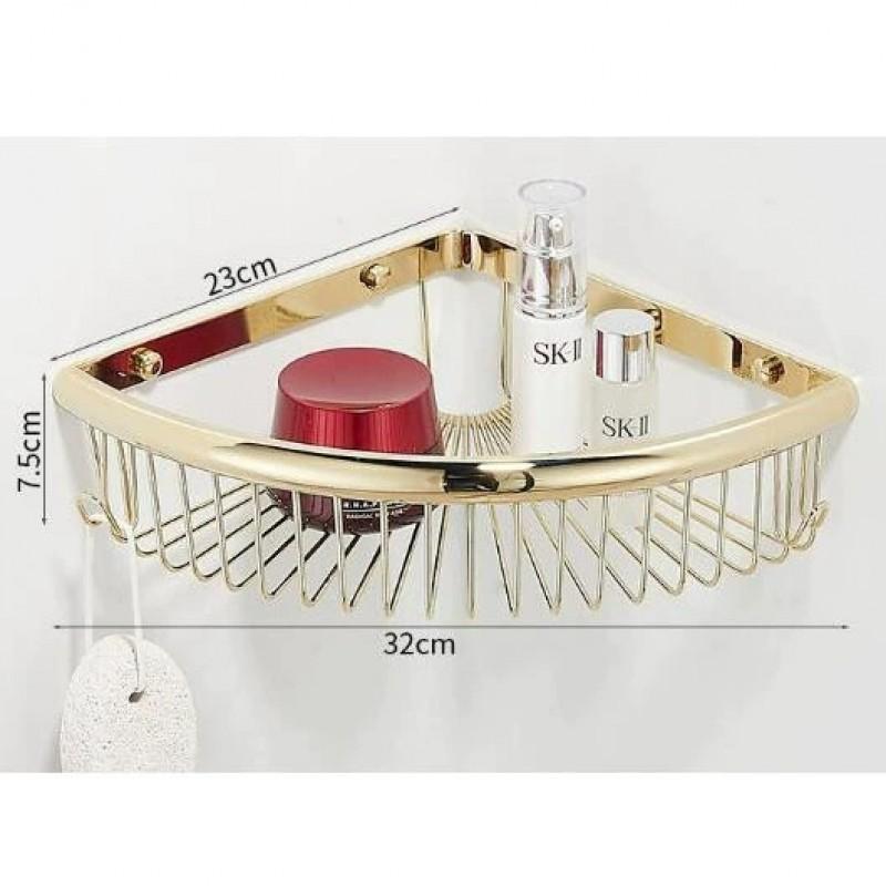 Solid Copper Bathroom Corner Shelf Triangle Storage Basket Single Double Layer Wall Mounted Organizer Shower Toilet