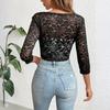 Women's Cardigan With Fashionable Lace Trim Short Three,Quarter Sleeves
