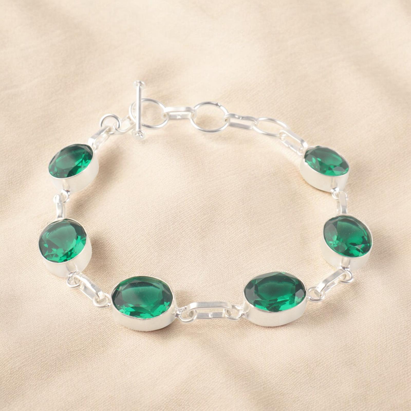 

Хромдиопсид Драгоценный камень 925 Стерлинговое серебро Ювелирные изделия Ручной работы Свадебный браслет 9 RB-5-2