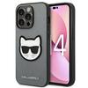 Hülle für iPhone 14 Pro Karl Lagerfeld Saffiano Choupette Kopf-Patch Silber