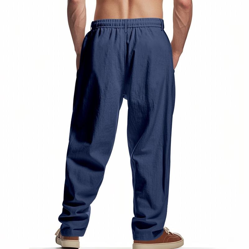 Spring and Summer Lace-up Pants Men's Breathable   Linen Loose Casual Sports Trousers Men