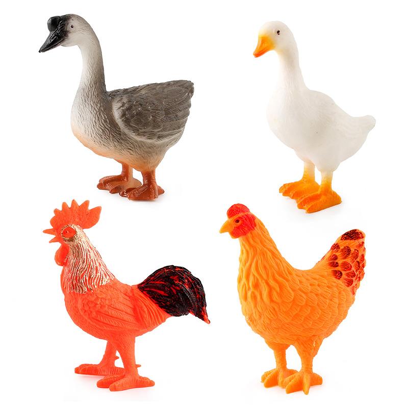 Simulation Poultry Farm Model Set, Pecking Rice Rooster Hen Duck Goose Ornament Model Toy