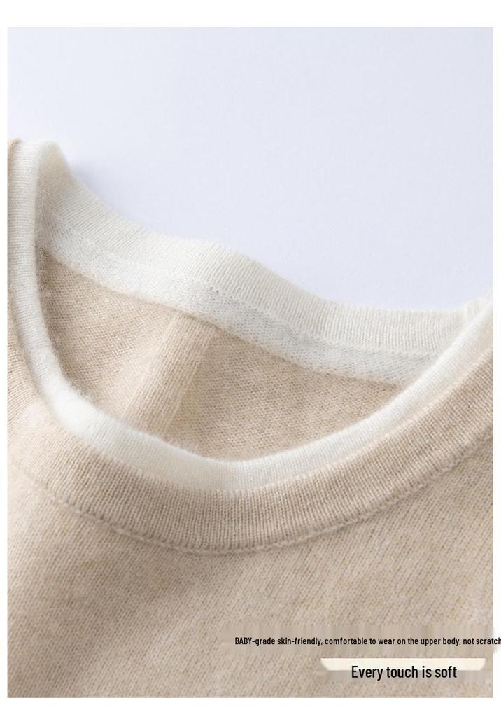 Women's Autumn Winter Patchwork Cashmere Round Neck Loose Pullover Knitwear