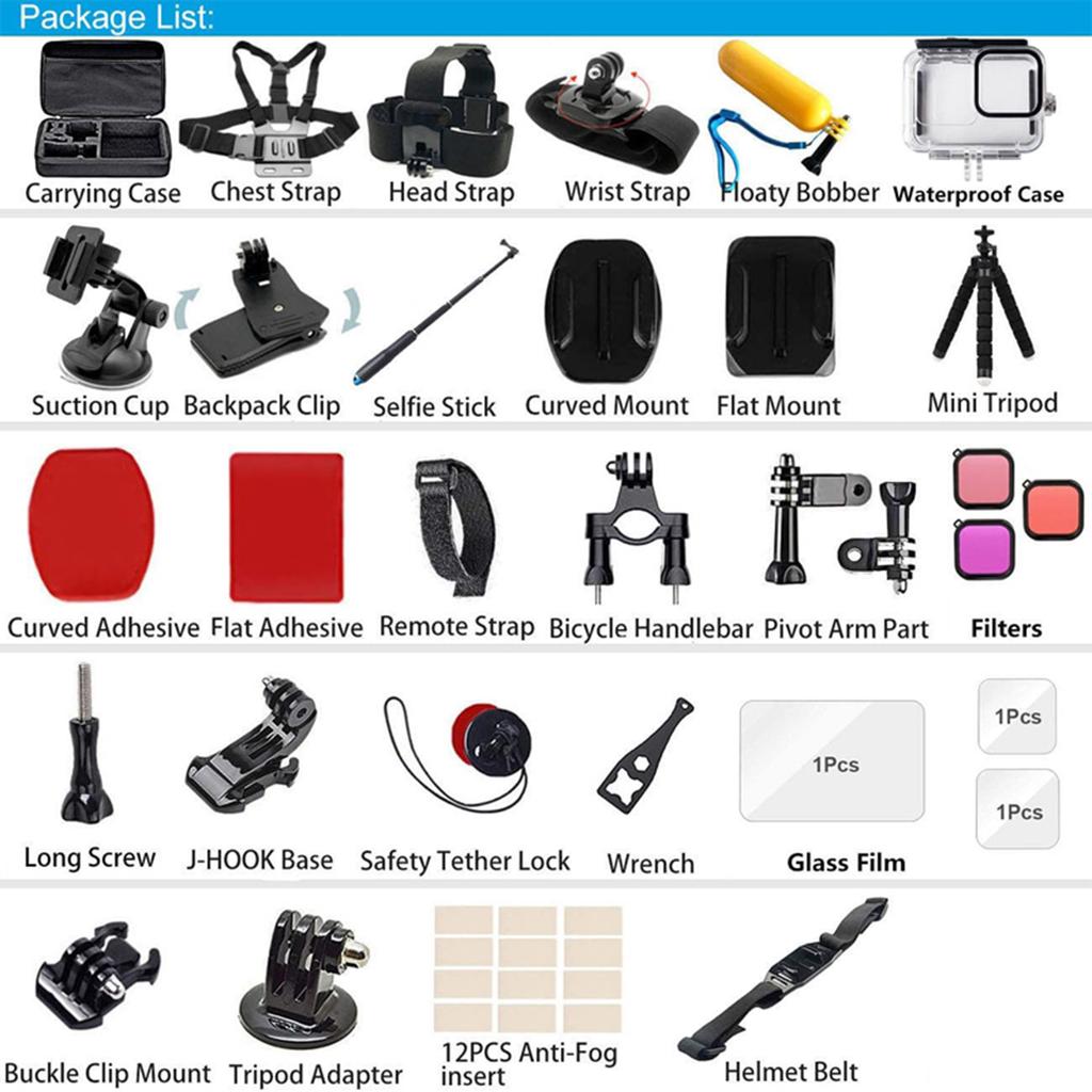 55 in 1 Action Camera Accessories Kit for DJI Osmo Action 5 Pro/4/3 Carrying Case Selfie Stick Tripod Waterproof Case