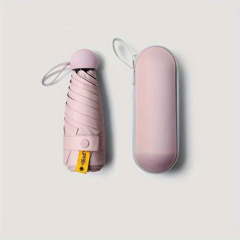 

1 шт. однотонный складной мини-зонт с простым ящиком для хранения, повседневный и легкий переносной зонт с 6 спицами, подходит для дождливой/солнечной погоды