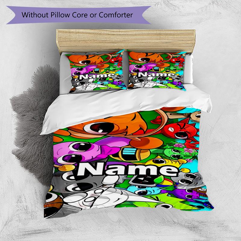3pcs Duvet Cover Set (1*Duvet Cover + 2*Pillowcase, Without Core), Custom Name Sprunki Game Pattern Bedding Set, Home Bedroom Decor Gift